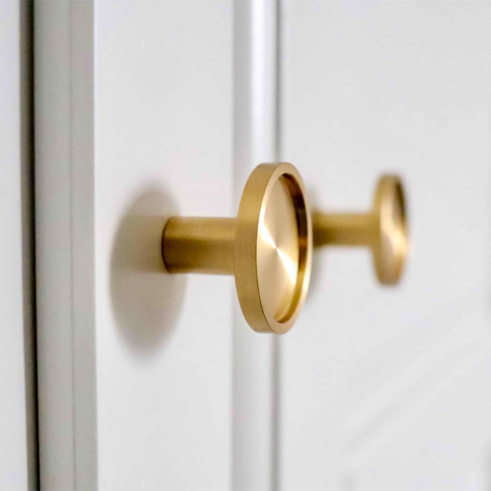 Solid brass modern cabinet hardware knob brushed brass